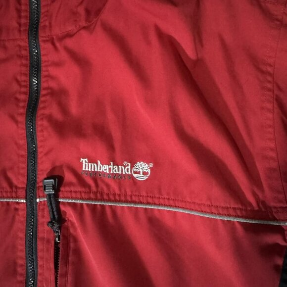 Timberland Jacket Mens Large Red Black Hooded Full Zip Performance Windbreaker - Picture 3 of 11